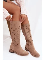 Ažurové dámské kozačky na klínu Khaki Helinna