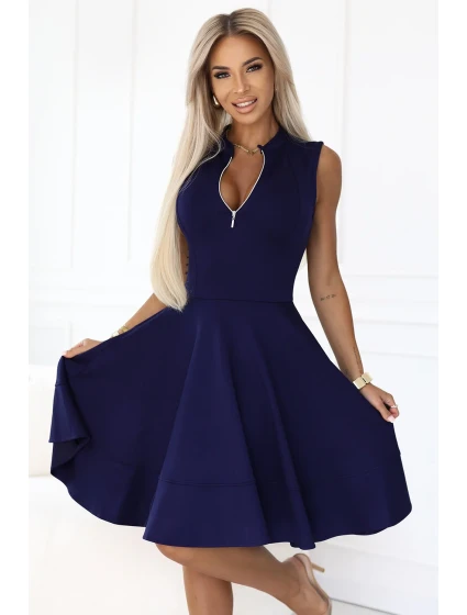 šaty s rozšířeným spodním dílem a zlatým zipem model 21171075 - numoco