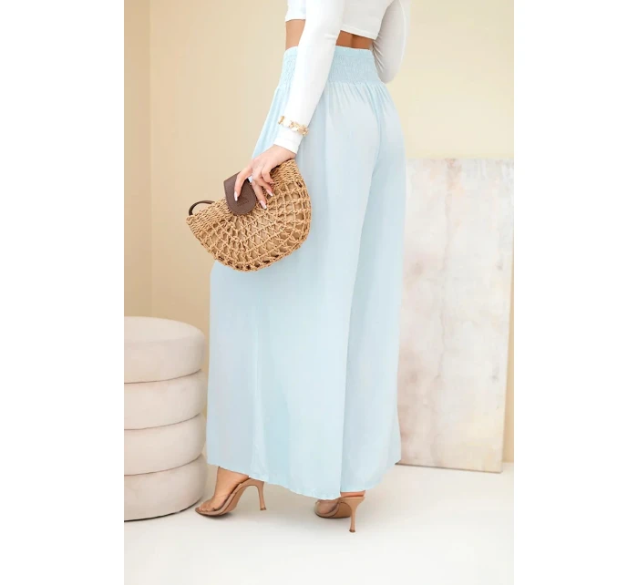 Dámske viskózové nohavice s elastickým pásom modré