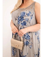 Dámské plus size viskózové šaty s květinovým vzorem a krajkovým vrškem fango
