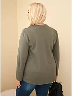 Dámská bavlněná mikina Plus Size s krajkovým dílem a kapsou khaki