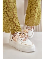 Sneakersy Damskie Na Platformie Z Ozdobnym Sznurowaniem Białe Mistra