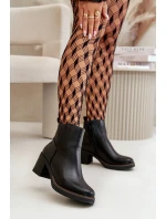 Ocieplane Botki Damskie Na Słupku Eko Skórzane Czarne Irittes Ocieplane Botki Damskie Na Słupku Eko Skórzane Czarne Irittes