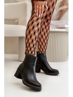 Ocieplane Botki Damskie Na Słupku Eko Skórzane Czarne Irittes