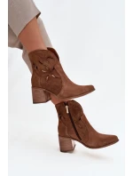 Botki Damskie Ażurowe Z Naturalnego Zamszu Na Słupku Zazoo 3690 Brązowe