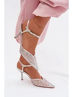 Dámské síťované sandály na jehlovém podpatku se třpytivým zdobením Stříbrné Laria