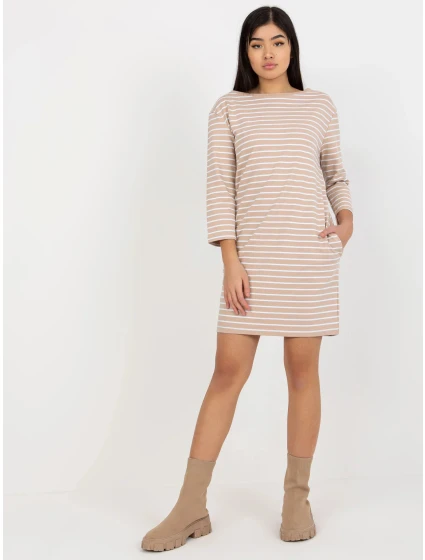 Dámske šaty LO SK LK 259.08 Béžová s bielou - Rue Paris