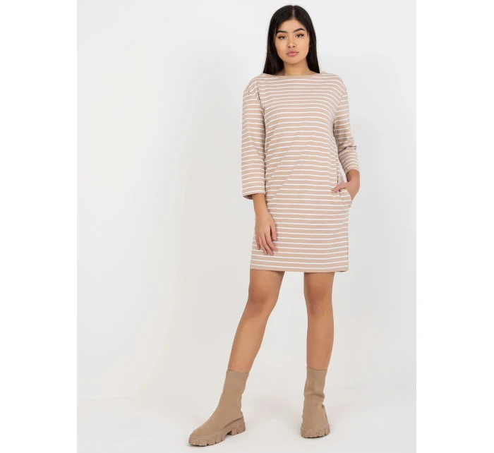 Dámske šaty LO SK LK 259.08 Béžová s bielou - Rue Paris