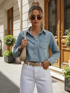 Krátka dámska džínsová košeľa s dlhými rukávmi FashionStreet TY5692