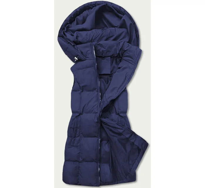 Tmavomodrá páperová dámska vesta s kapucňou (5M721-215)