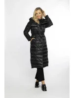 Čierny dámsky prešívaný kabát s kapucňou (AG1-J9069)