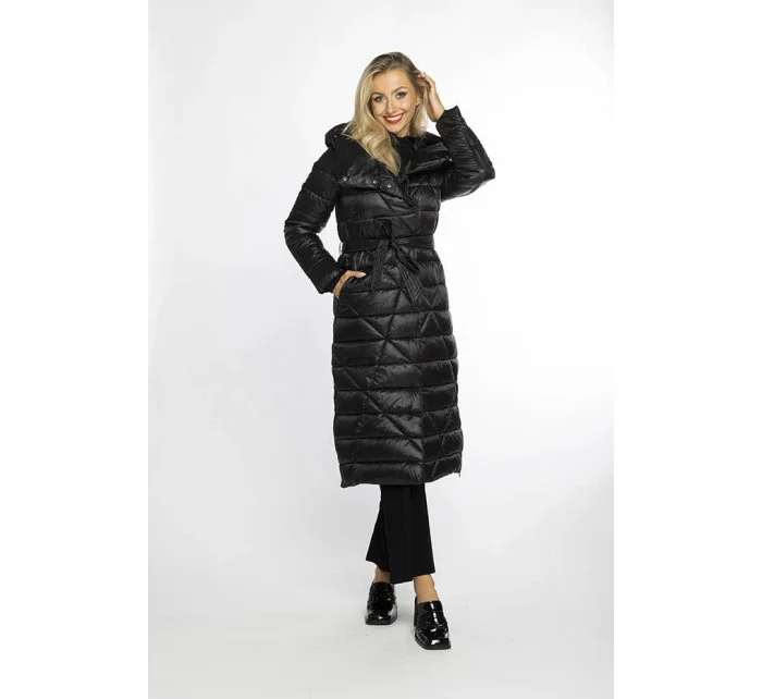 Čierny dámsky prešívaný kabát s kapucňou (AG1-J9069)