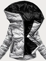 Strieborná prešívaná dámska bunda s kapucňou (B9562)