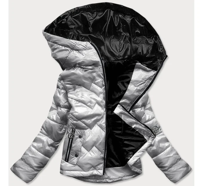 Stříbrná prošívaná dámská bunda s kapucí model 16146805 - S'WEST