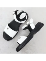 Dámské kožené sandály na podrážce s vzorem bílé model 21905006 - FILIPPO