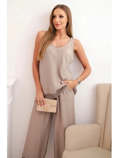 Dámský komplet z top na ramínkách a kalhoty s širokým nohavicemi fango model 21193174 - K-Fashion