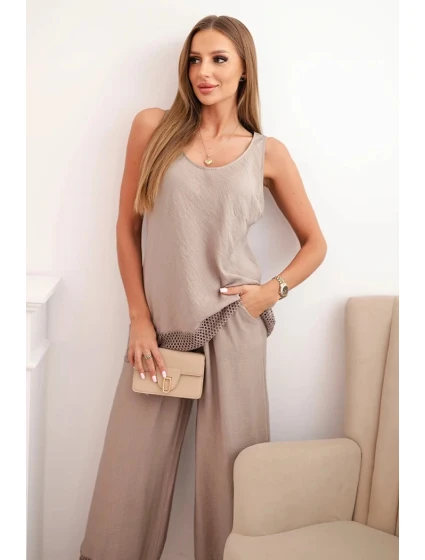 Dámský komplet z top na ramínkách a kalhoty s širokým nohavicemi fango model 21193174 - K-Fashion