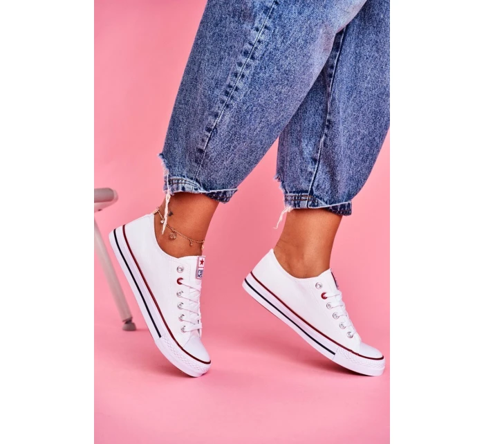 Damskie Klasyczne Trampki Białe Z Czerwoną Lamówką Ecoma Damskie Klasyczne Trampki Białe Z Czerwoną Lamówką Ecoma