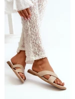 Klapki Damskie Na Płaskim Obcasie Z Eko Skóry S.Barski KV27-002 Beżowe