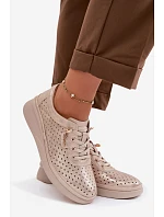 Kožené Ažurové Dámské Polobotky model 22074678 Zlaté - VINCEZA