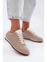 Kožené semišové tenisky s prošitím model 22368271 béžové - Zazoo Kožené semišové tenisky s prošitím model 22368271 béžové - Zazoo