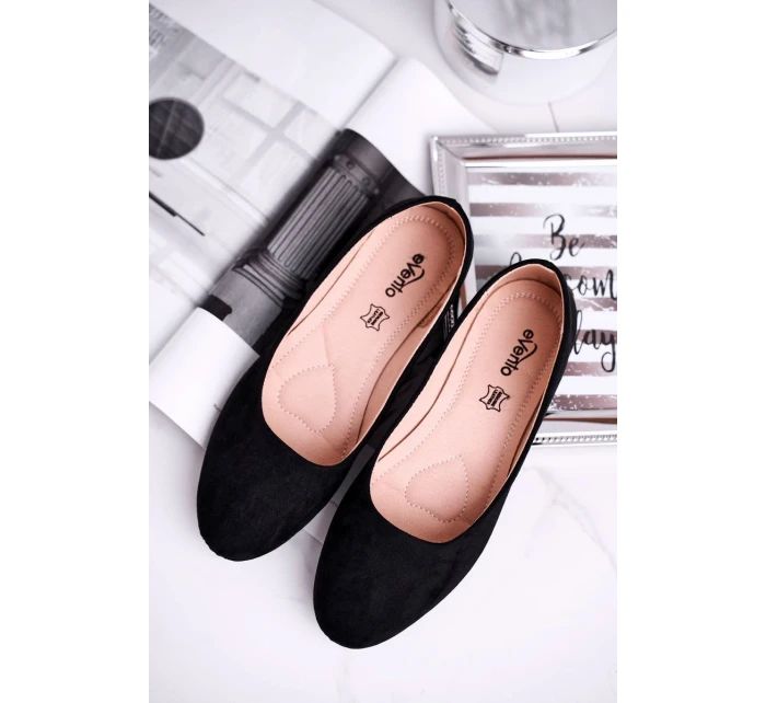 Baleriny Damskie Zamszowe Czarne Lasota