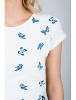Biele dámske tričko s modrými motýľmi - biele,