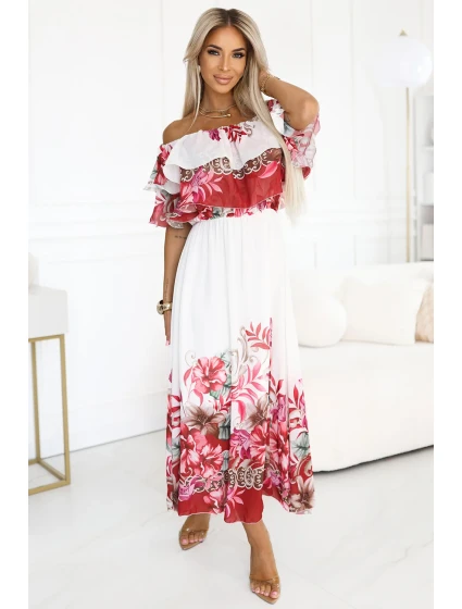Dlouhé letní španělské šaty s červeným květinovým model 21176213 - numoco basic Dlouhé letní španělské šaty s červeným květinovým model 21176213 - numoco basic