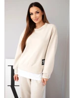 Dámska súprava s maslovou mikinou a voľnými teplákmi béžová Dámska súprava s maslovou mikinou a voľnými teplákmi béžová
