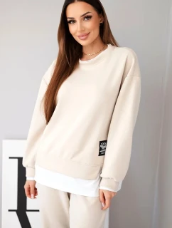 Dámska súprava s maslovou mikinou a voľnými teplákmi béžová