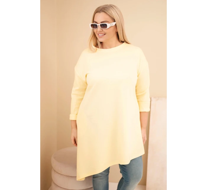 Dámské šaty Plus Size z viskózy s volným střihem a dlouhým rukávem žlutá Dámské šaty Plus Size z viskózy s volným střihem a dlouhým rukávem žlutá