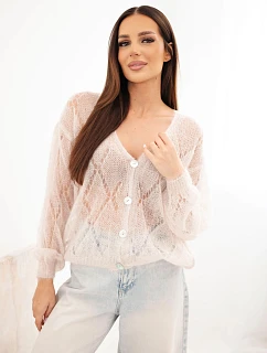 Dámský svetr z 80 % zapínání na knoflíky béžový model 22358351 - K-Fashion