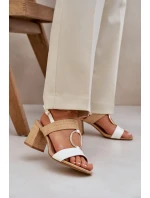 Sandały Na Słupkowym Obcasie Biało-Beżowe Afleeria Sandały Na Słupkowym Obcasie Biało-Beżowe Afleeria