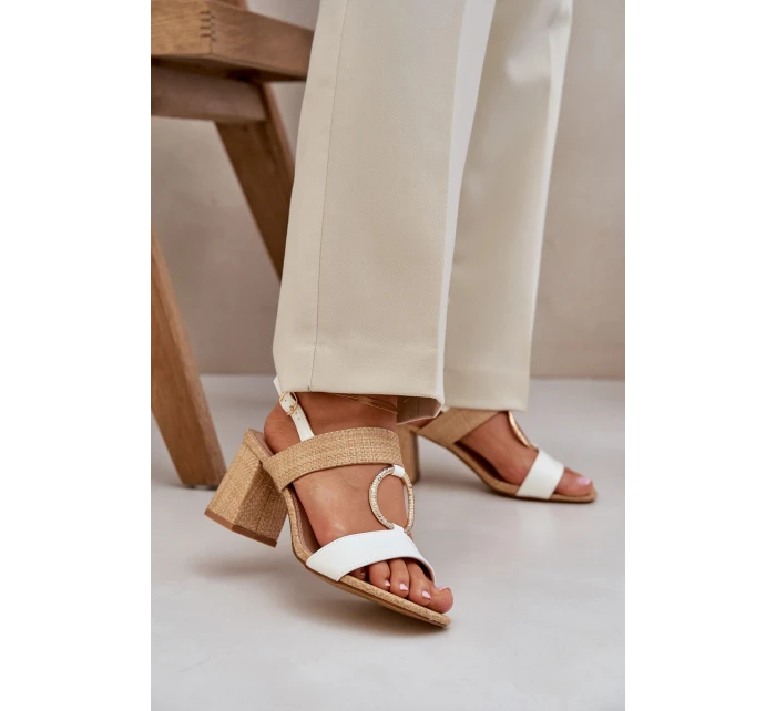 Sandały Na Słupkowym Obcasie Biało-Beżowe Afleeria Sandały Na Słupkowym Obcasie Biało-Beżowe Afleeria