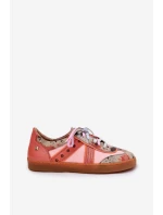 Skórzane Sneakersy Damskie Maciejka 06840-18 Pomarańczowe