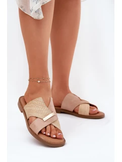 Dámské Pantofle Na Plochém Podpatku S Ozdobným Detalem model 21697185 Béžové - VINCEZA