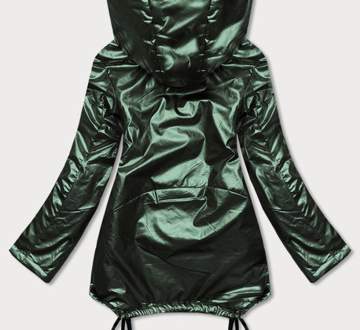 Krátka zelená dámska zimná bunda s ľadvinkou (OMDL-018)