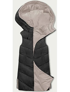 Dámska dlhá vesta čierno-svetlo-béžová (V772G)