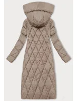 Dlouhá béžová dámská zimní bunda s kapucí model 21247868 - Libland Dlouhá béžová dámská zimní bunda s kapucí model 21247868 - Libland