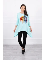 Oversize blúzka s dúhovou potlačou pier vo farbe mint
