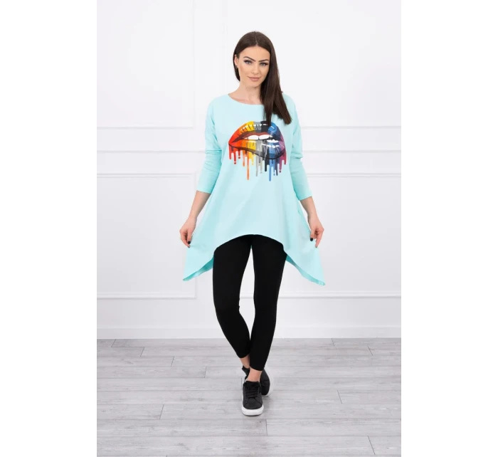 Oversize blúzka s dúhovou potlačou pier vo farbe mint