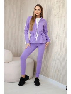 Dámska bavlnená súprava s pruhmi a sťahovacím lemom fialová