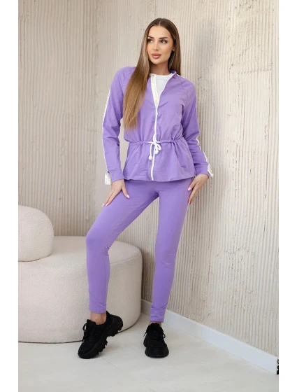 Dámska bavlnená súprava s pruhmi a sťahovacím lemom fialová Dámska bavlnená súprava s pruhmi a sťahovacím lemom fialová