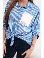 Dámske bavlnené tričko s pruhmi a džínsovou kravatou modré