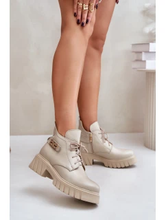 Dámské Kožené Kotníkové Boty S  Svrškem Béžové model 21677153 - Zazoo