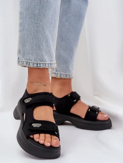 Materiałowe Lekkie Sandały Na Platformie Czarne Deniffia