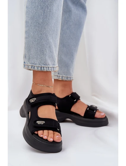 Materiałowe Lekkie Sandały Na Platformie Czarne Deniffia Materiałowe Lekkie Sandały Na Platformie Czarne Deniffia