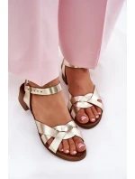 Skórzane Sandały Na Delikatnym Obcasie Zazoo 40372 Złote Skórzane Sandały Na Delikatnym Obcasie Zazoo 40372 Złote