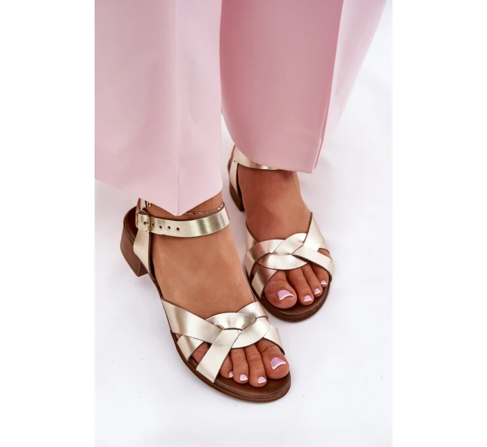 Skórzane Sandały Na Delikatnym Obcasie Zazoo 40372 Złote Skórzane Sandały Na Delikatnym Obcasie Zazoo 40372 Złote