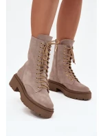 Botki Workery Damskie Z Naturalnego Zamsz Ocieplane Zazoo 4213 Beżowe